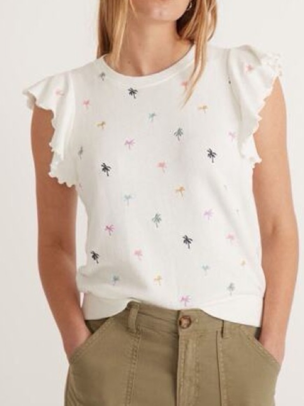 Marine Layer Caroline Palm Tree Ruffle Sleeve Top